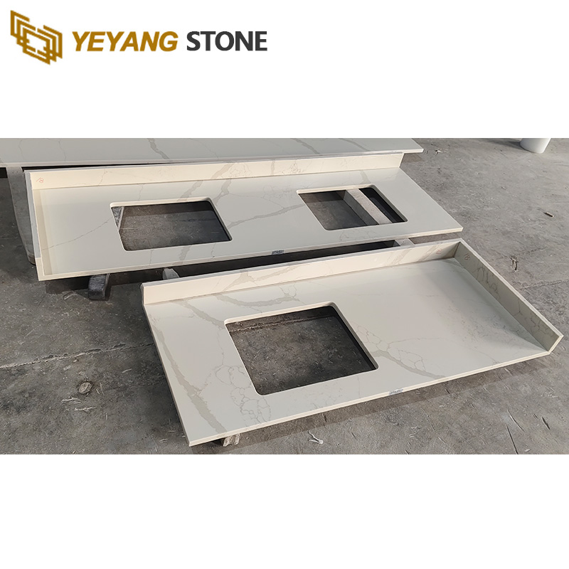 Polished Calacatta White Quartz Kitchen Countertops