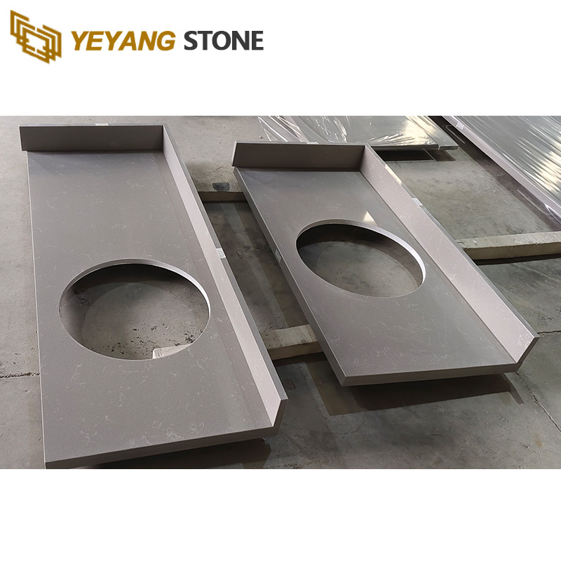 Prefabricated Carrara Grey Quartz Bathroom Vanity Tops