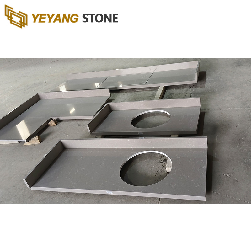 Prefabricated Carrara Grey Quartz Bathroom Vanity Tops