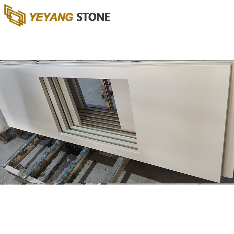 Engineered Pearl White Quartz Slab Prefab Quartz Bathroom Vanity Tops