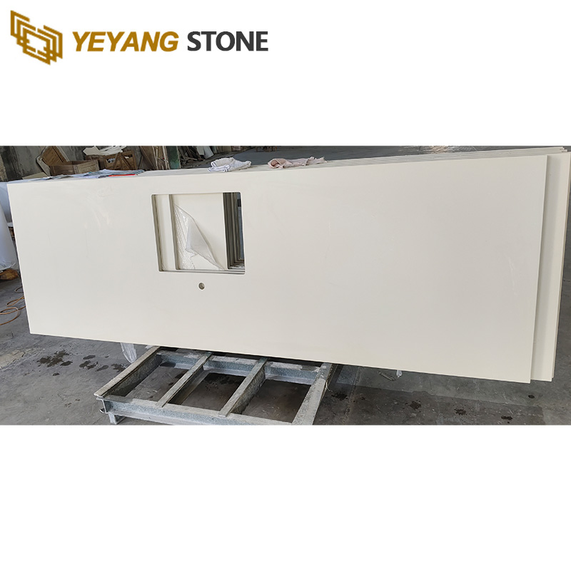 Engineered Pearl White Quartz Slab Prefab Quartz Bathroom Vanity Tops
