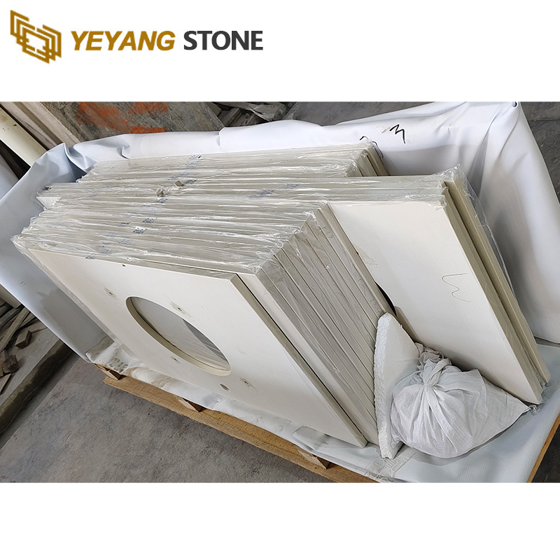 Engineered Pearl White Quartz Slab Prefab Quartz Bathroom Vanity Tops