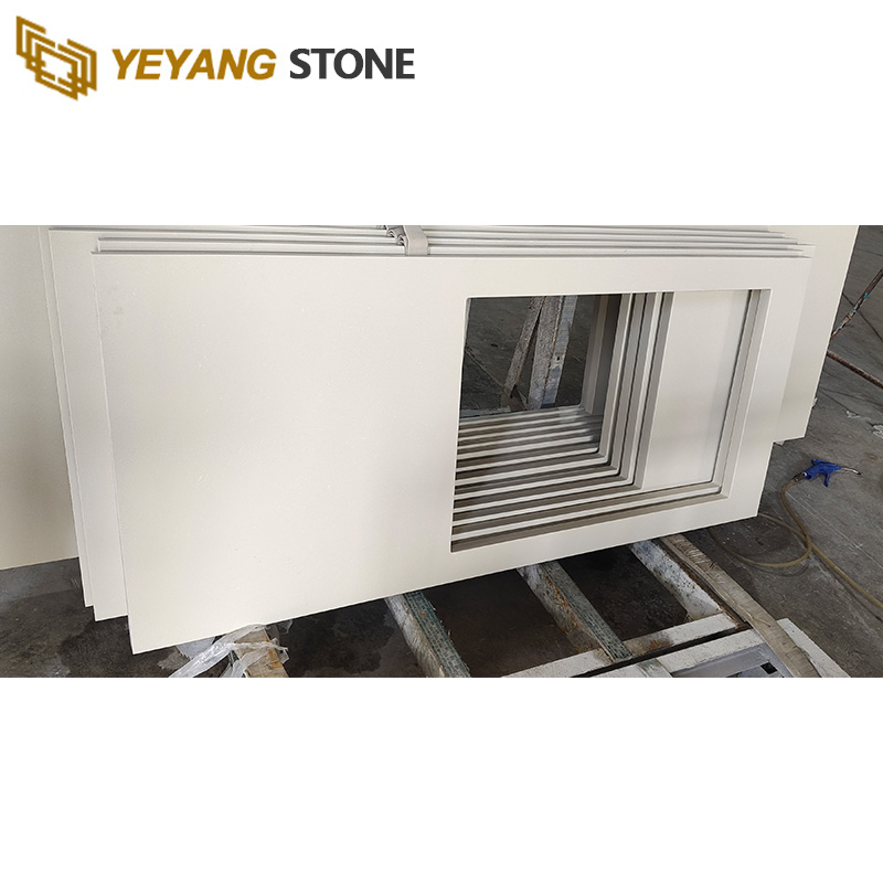 Engineered Pearl White Quartz Slab Prefab Quartz Bathroom Vanity Tops