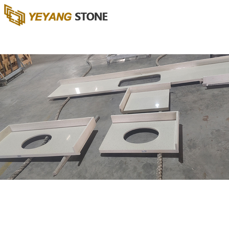 Basic Color Quartz Crystal White Quartz Bathroom Vanity Tops