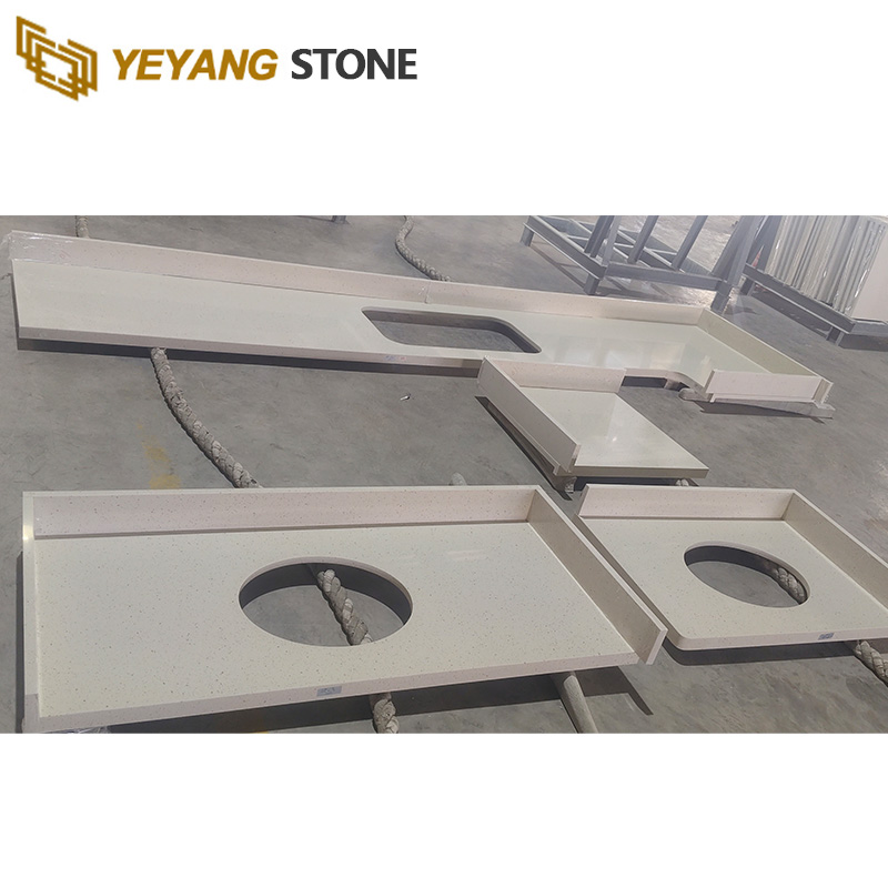 Basic Color Quartz Crystal White Quartz Bathroom Vanity Tops