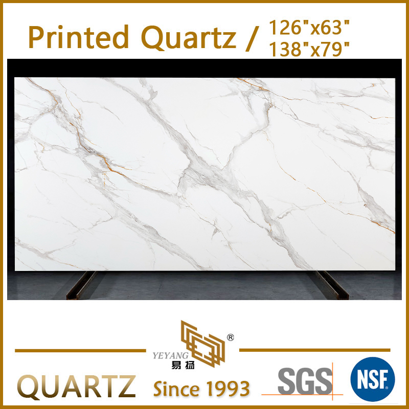 Bedruckte Quarzplatten und Arbeitsplatten mit grauer Ader | Durchgehend bedruckter Quarz PQ005