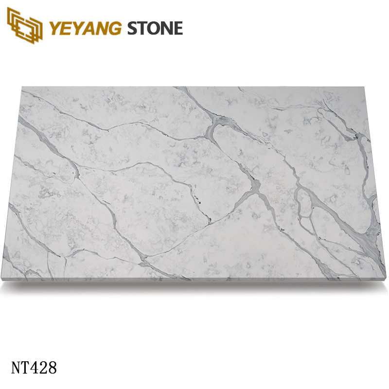 White Calacatta Engineered Quartz Stone Slab with Bold Grey Veins