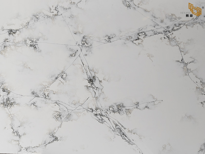 Soft White Calacatta Quartz Surface with Natural Branching Grey Veins