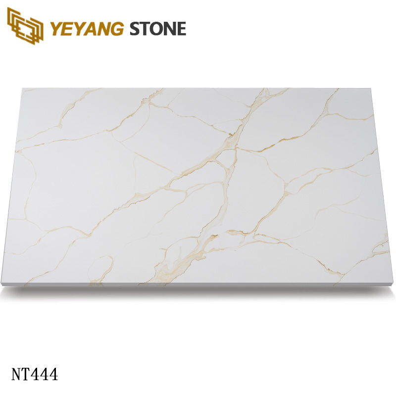 Engineered Calacatta Quartz Stone Slab With Soft Gold Veins