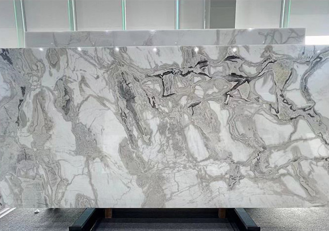 Fendi White Marble Slab With Fluid Grey Veins