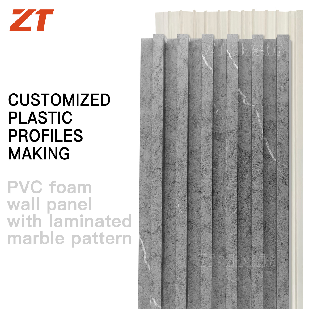 PVC foam board laminated marble patterned groove wall panel profile