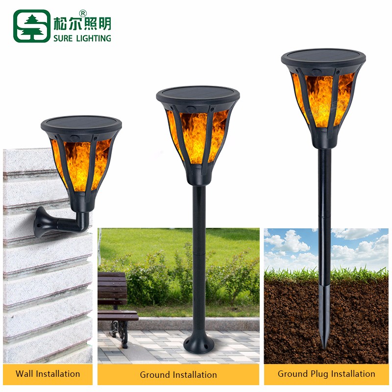 New Classic 2w Outdoor All In One Solar Led Flame Garden Light