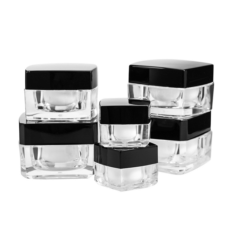 MJ004 Clear acrylic square jars with black cap