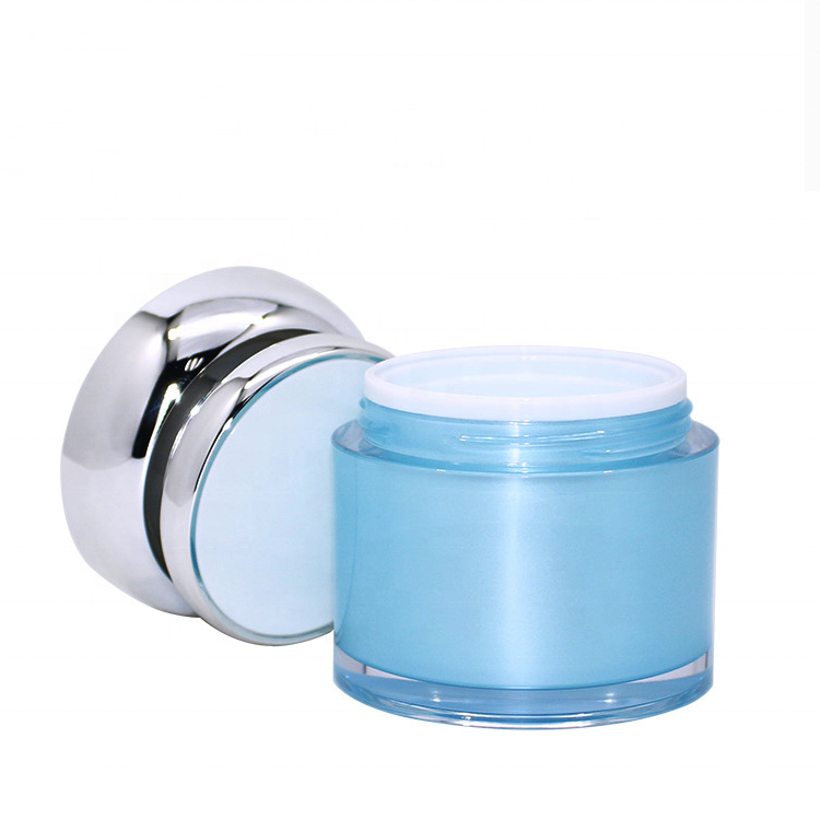 MJ007 High end blue acrylic jars with silver cap