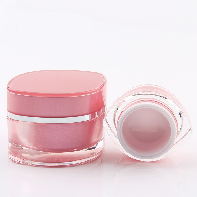 MJ011 Oval pink acrylic jar with double walls