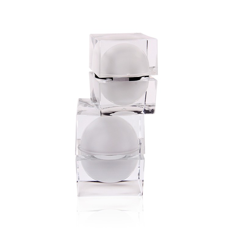 MJ013 High end clear square acrylic jars with white inner cup