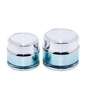 MJ016 Blaue runde Acrylbehälter mit silberner Kappe