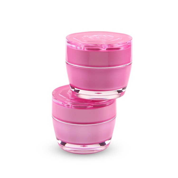 MJ019 Pink Acrylic cosmetic jars with rose top cap