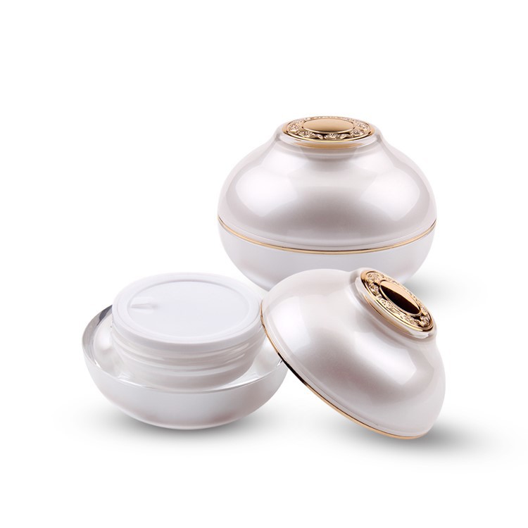 MJ024 Pots à crème acrylique blanc perle avec dessus en or
