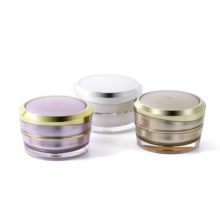 MJ025 Acrylic gold cosmetic jars with gold strip on top