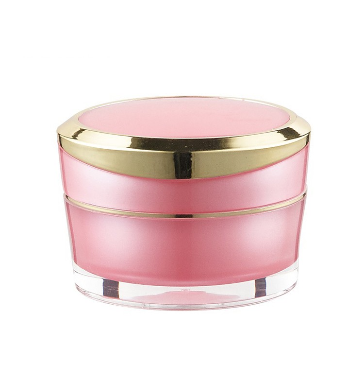 MJ025 Acrylic gold cosmetic jars with gold strip on top