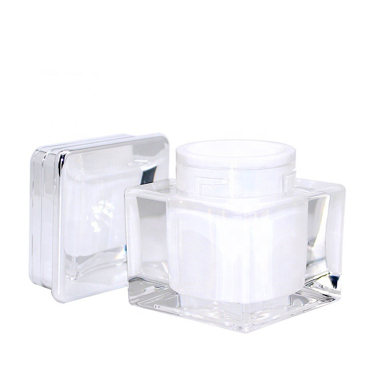 MJ031 Acrylic cosmetic jars and silver square top