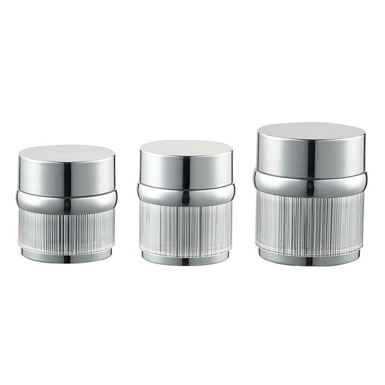 MJ035 Round Brushed silver acrylic cosmetic jars