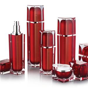 Botellas de embalaje de belleza acrílicas cuadradas rojas MB006