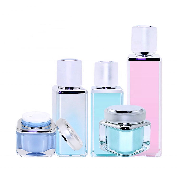 MB002 Blue acrylic square personal care packaging bottles