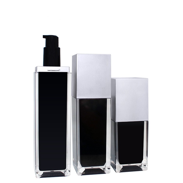 Botellas de empaquetado cosmético acrílico cuadrado negro MB032