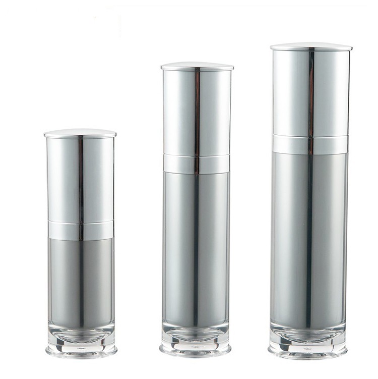 MB036 Shiny silver cylinder acrylic lotion bottles