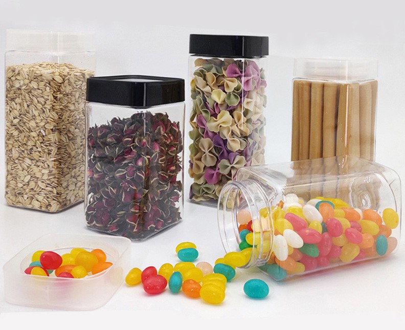 Clear PET Food jars for nuts and candies