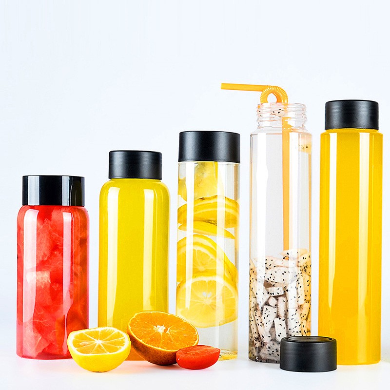 Clear plastic PET beverage bottles