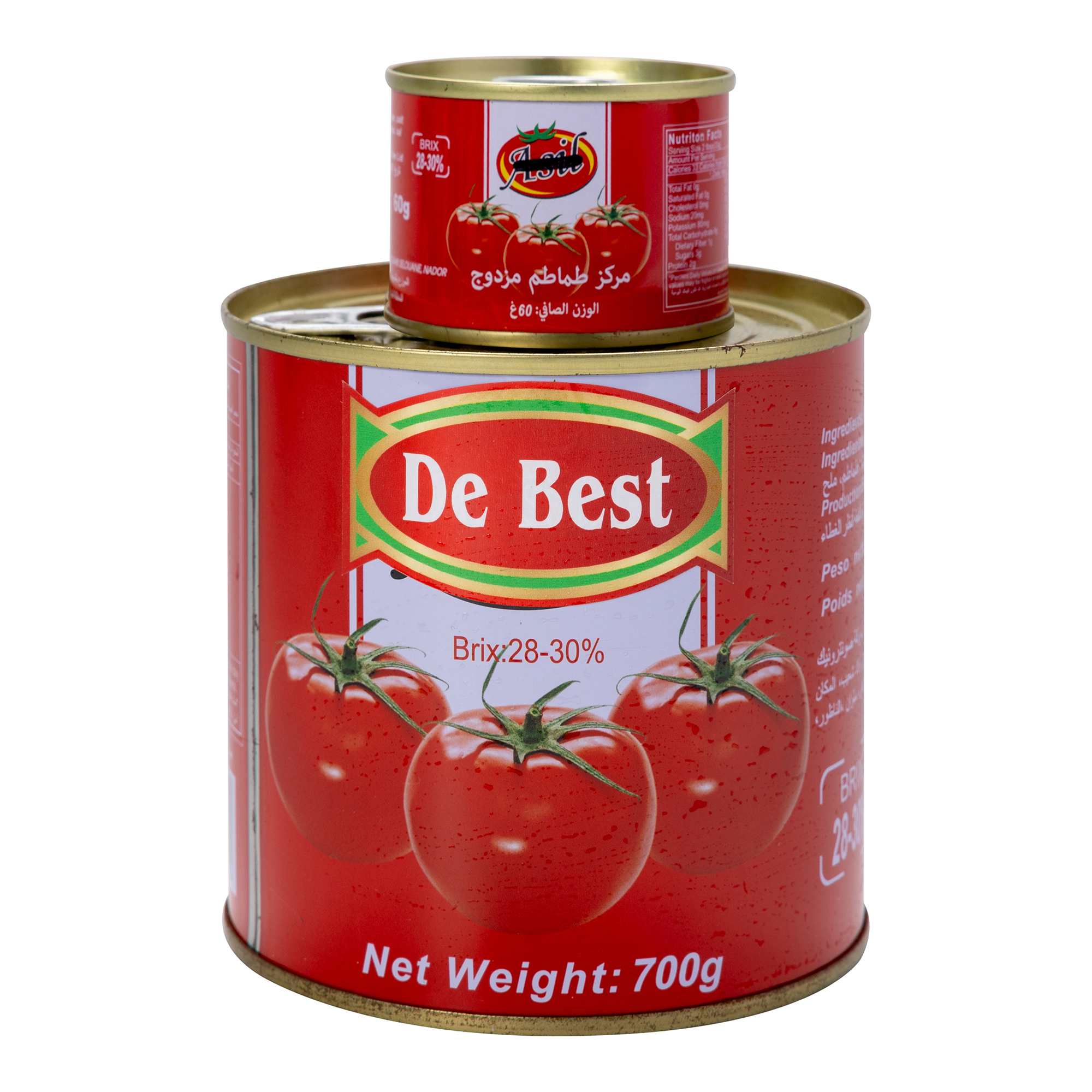 Tomatenmark in Dosen, Tomatensauce mit verschiedenen Paketen