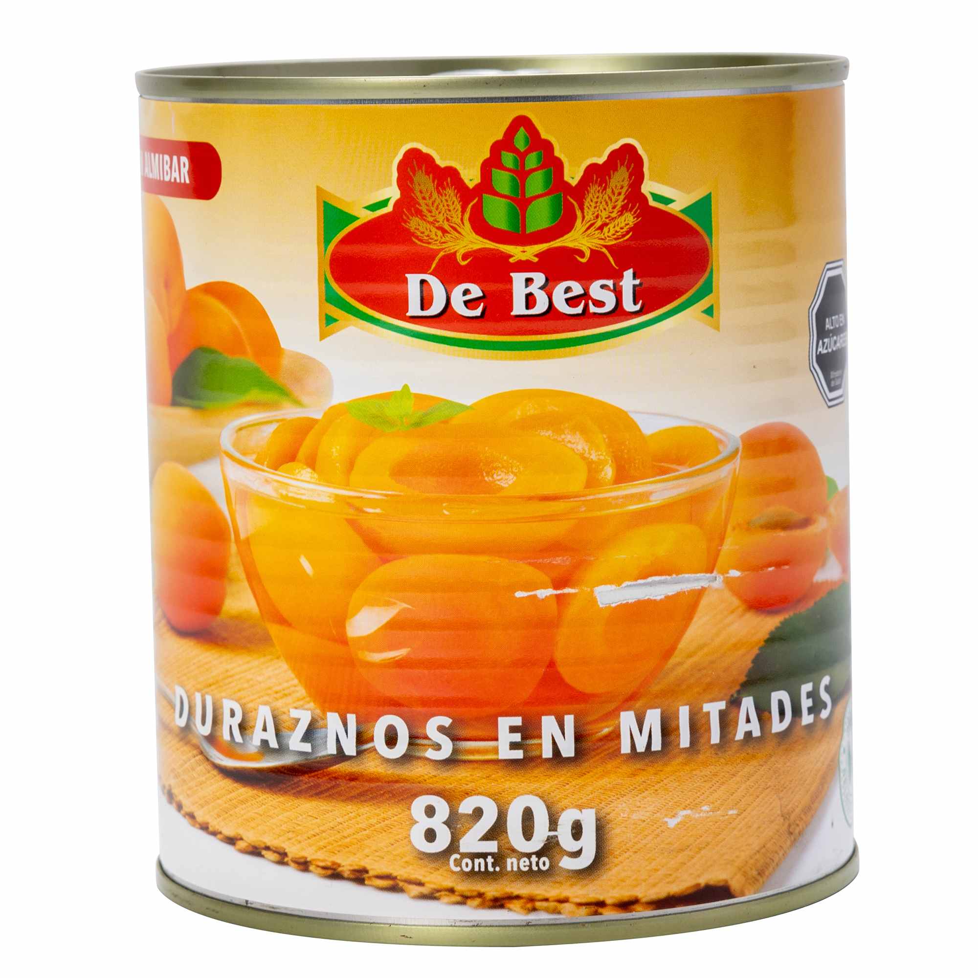 Metades de pêssegos amarelos enlatados em calda leve/pesada