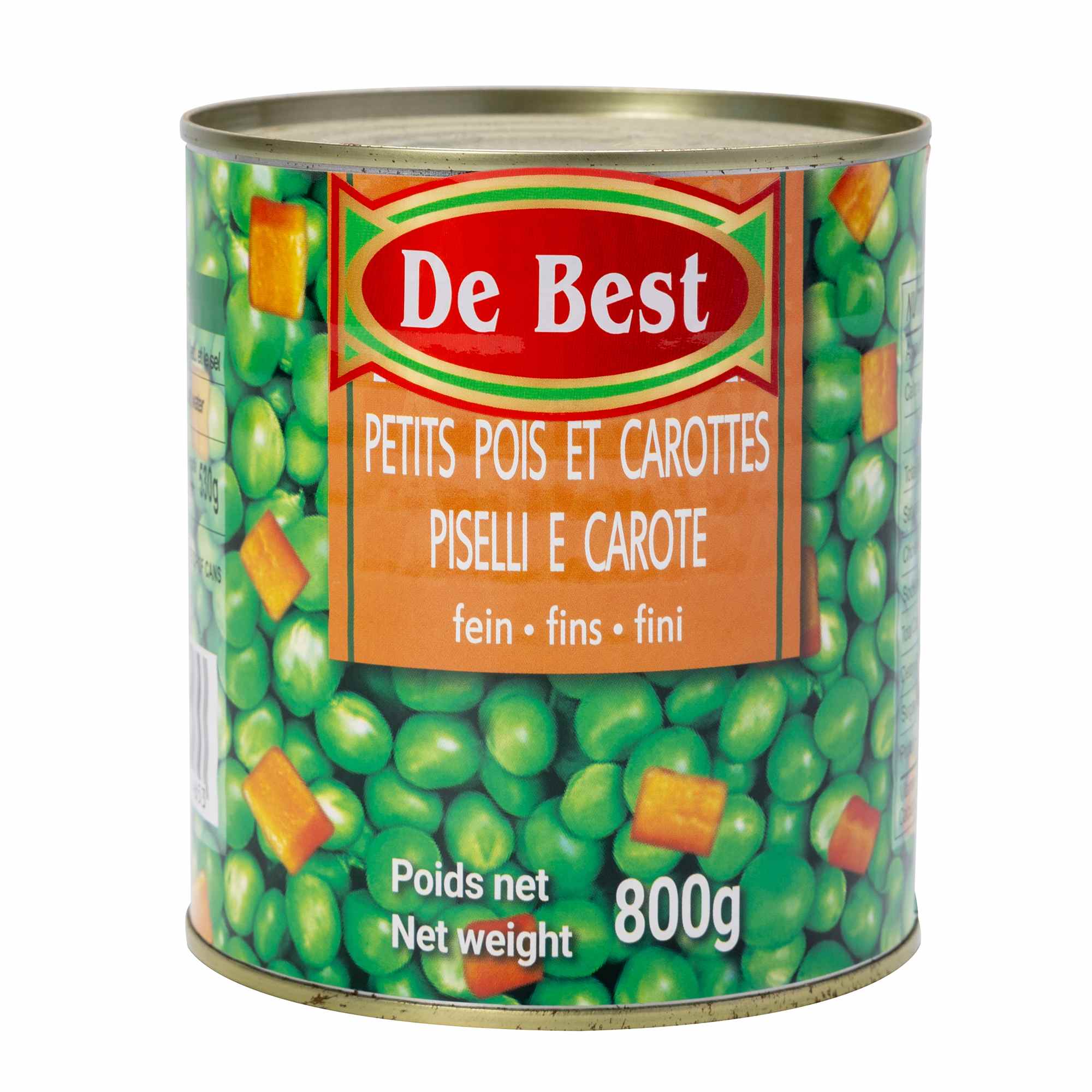 Vegetais mistos enlatados: ervilhas e cenouras