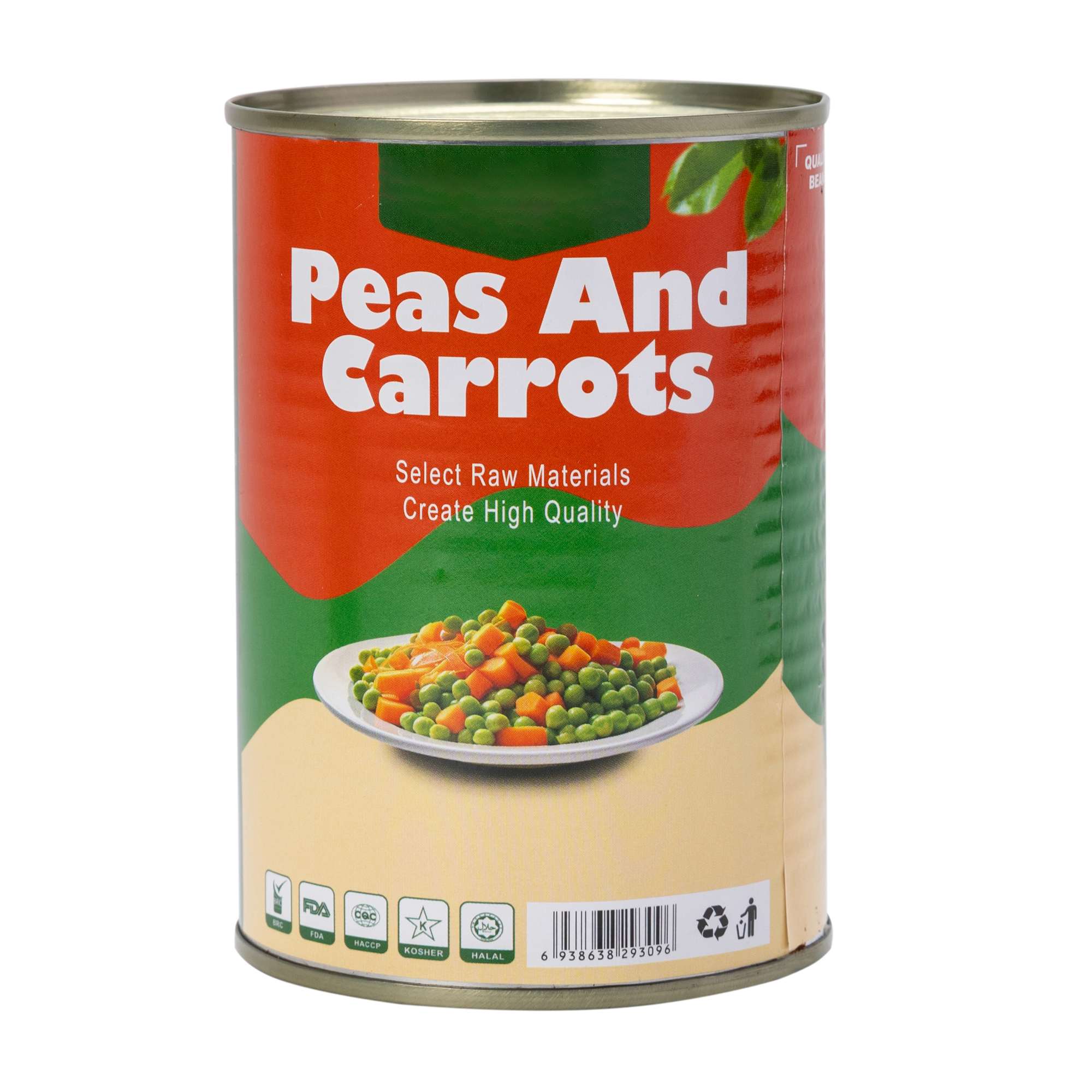 Vegetais mistos enlatados: ervilhas e cenouras