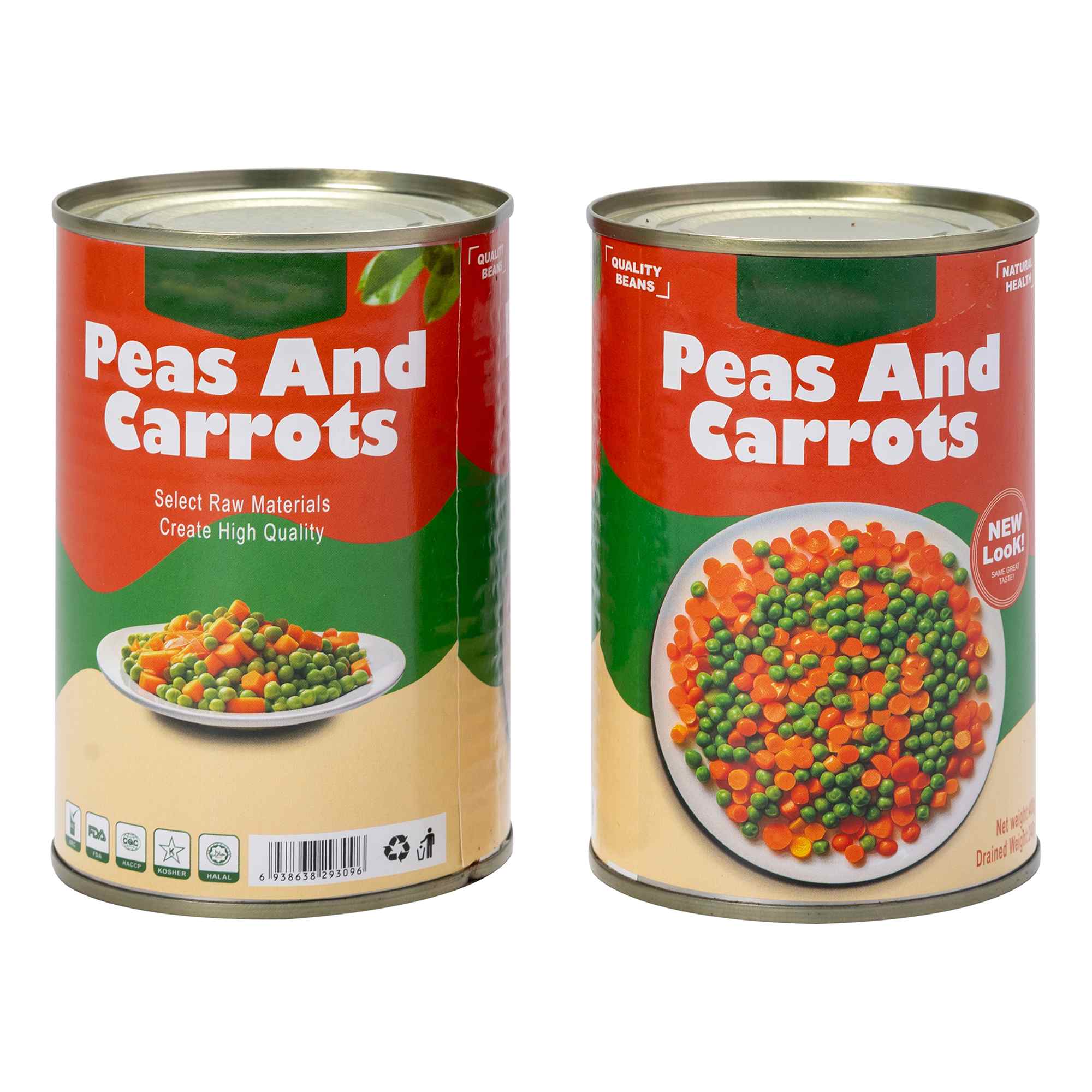 Vegetais mistos enlatados: ervilhas e cenouras