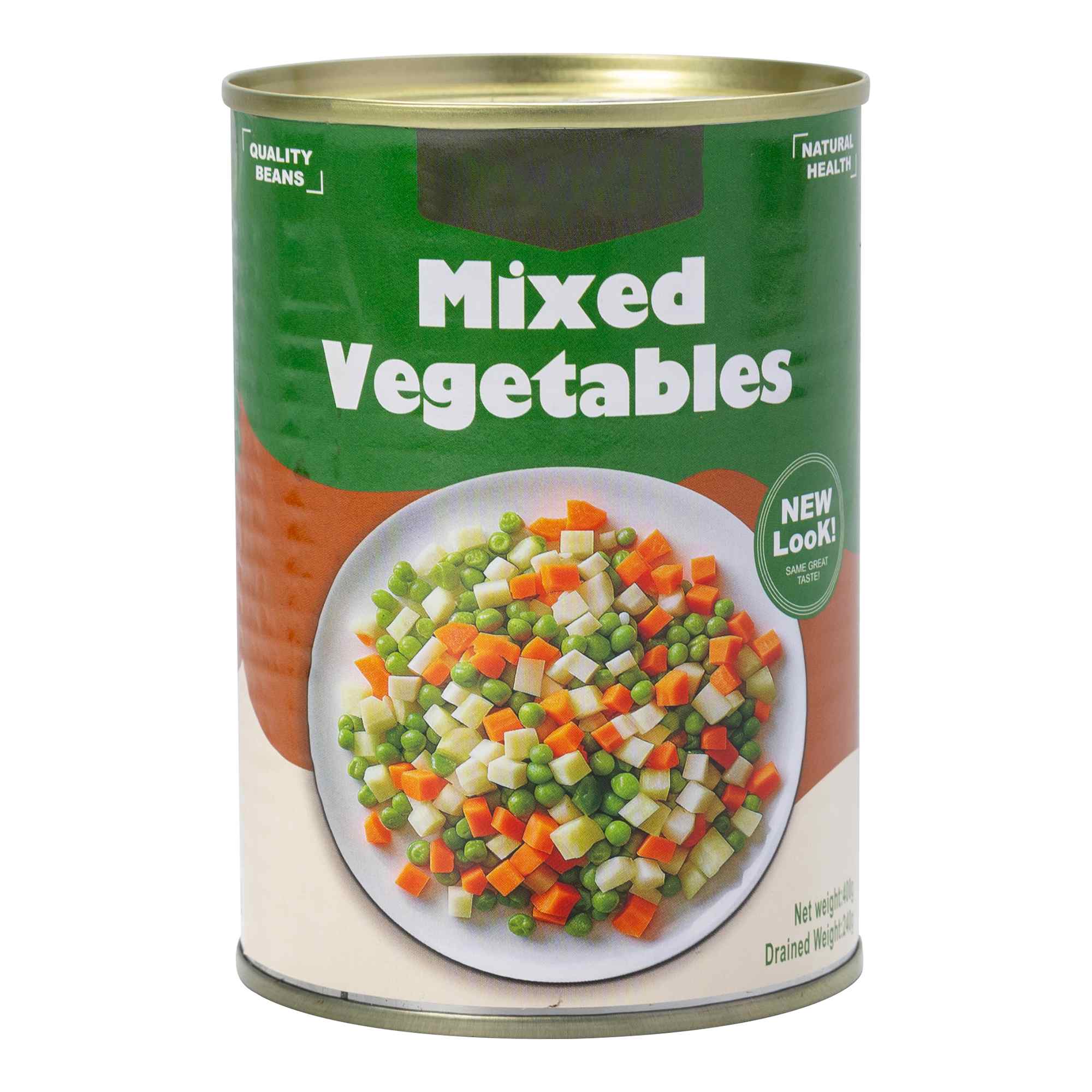 Vegetais mistos enlatados: ervilhas, cenouras e batatas