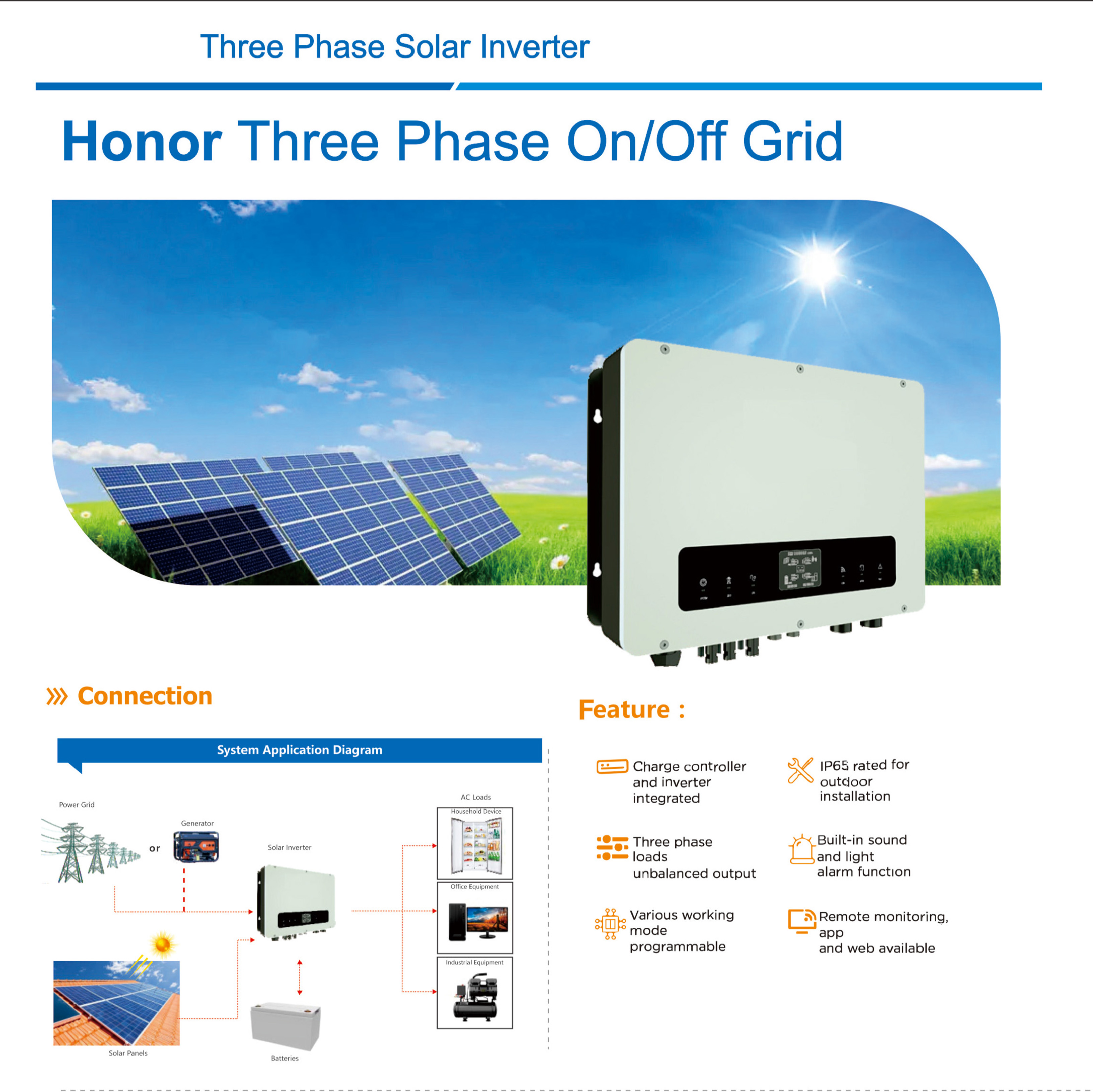 4KW~12KW Three Phase On/off Grid Solar Inverter