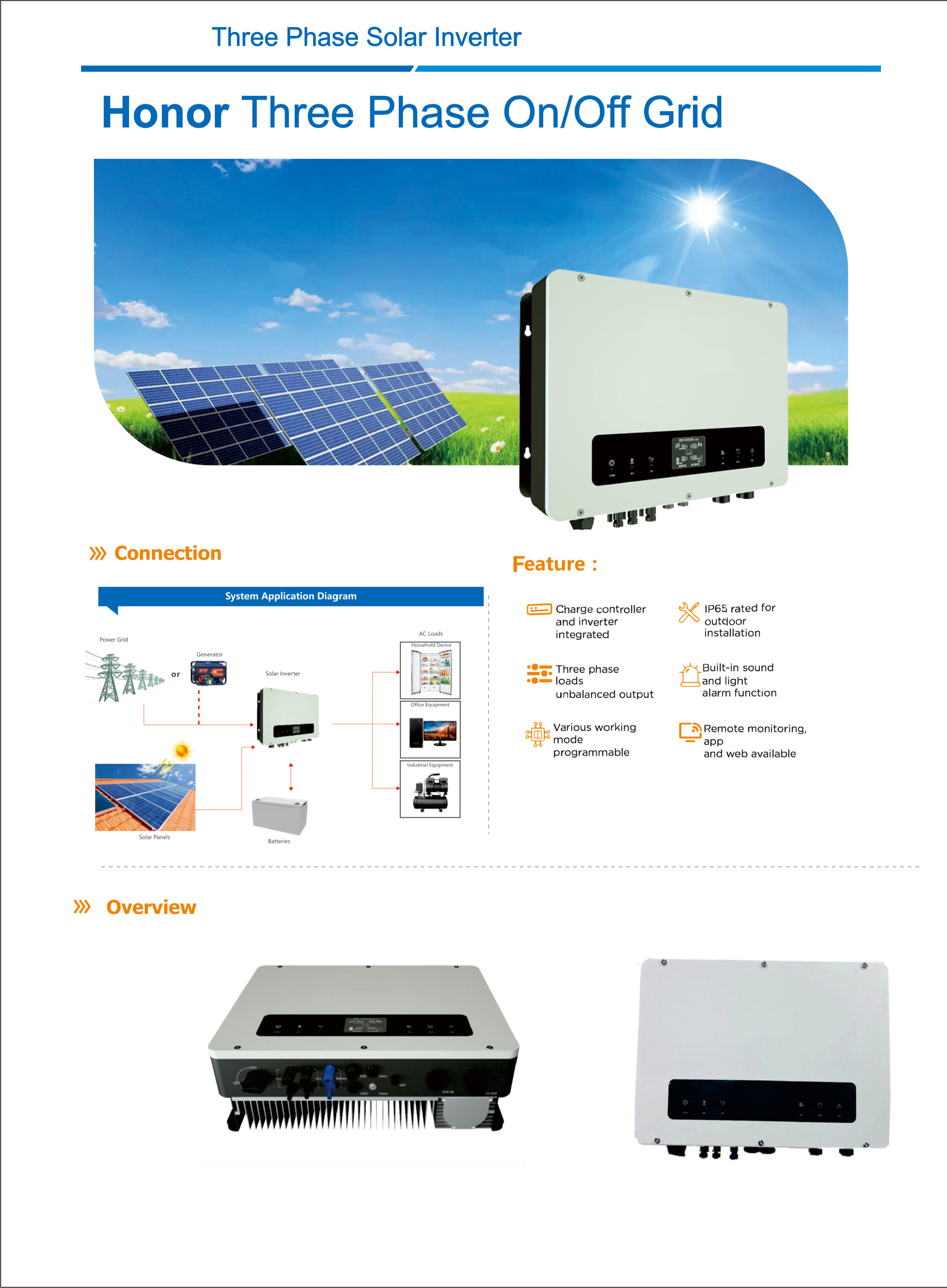 4KW~12KW Three Phase On/off Grid Solar Inverter