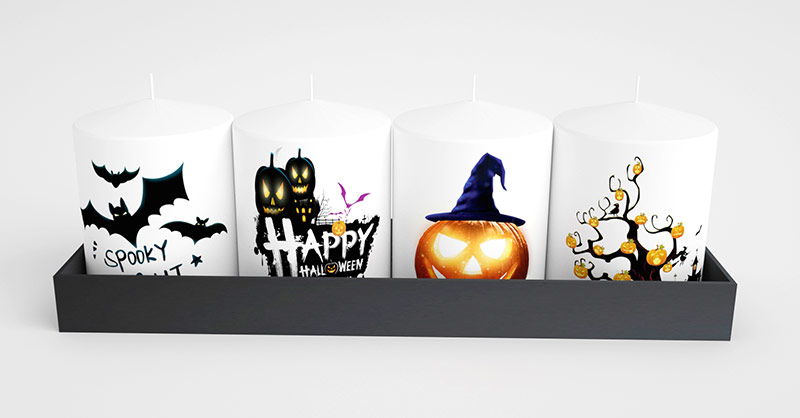 halloween black printed pillar candles