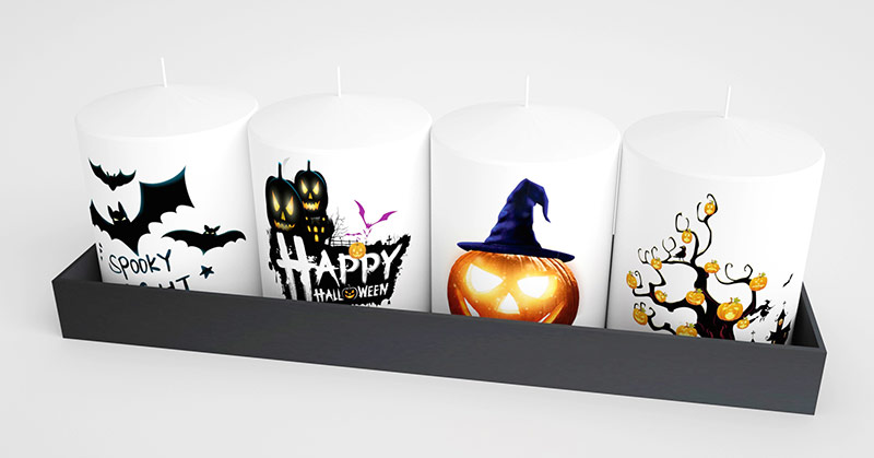 halloween black printed pillar candles