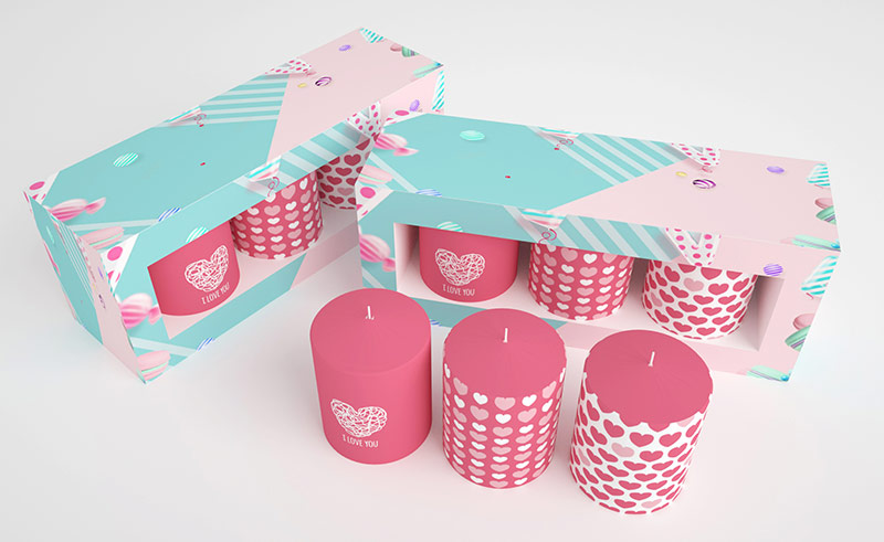 Valentine scented printed pillar candle