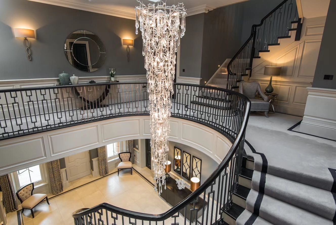 Long Staircases Chandeliers tree branch design for high ceiling hotel