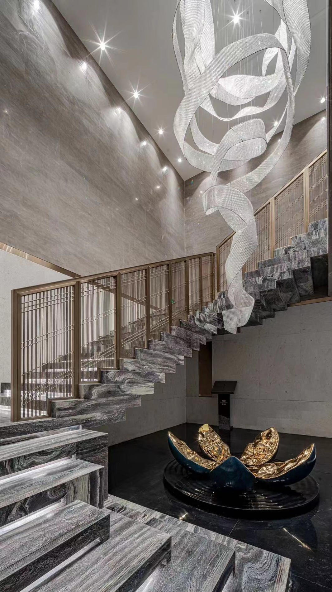 Spiral Stairs Lighting Fixtures Modern Design crystal blanket chandeliers for hotel project