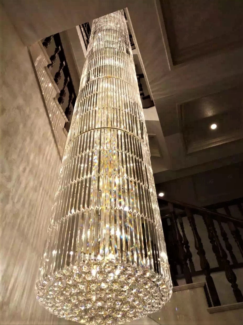 Staircases Indoor Lighting Fixtures long crystal chandeliers for customized project
