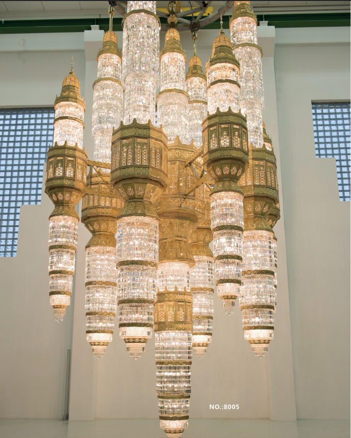 Китай Золотые хрустальные люстры большого размера в мусульманском стиле для церкви, производитель