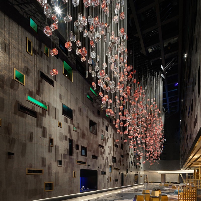 Lampadari di design moderno decorativi cubo di vetro artistico per l'ingresso dell'hotel