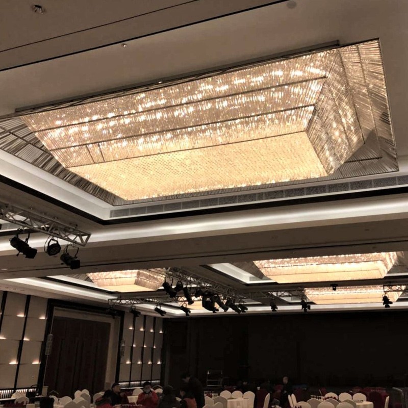 Candelabros de cristal de lujo de forma rectangular decorativa para salón de baile del hotel